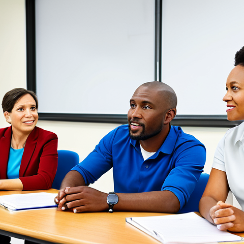Professional Development**
"A diverse group of adults in a bright, modern classroom setting, fully clothed in professional attire, participating in a training session on early childhood education. Focus on active listening and engagement. Safe for work, appropriate content, perfect anatomy, natural proportions, professional development, family-friendly."
**