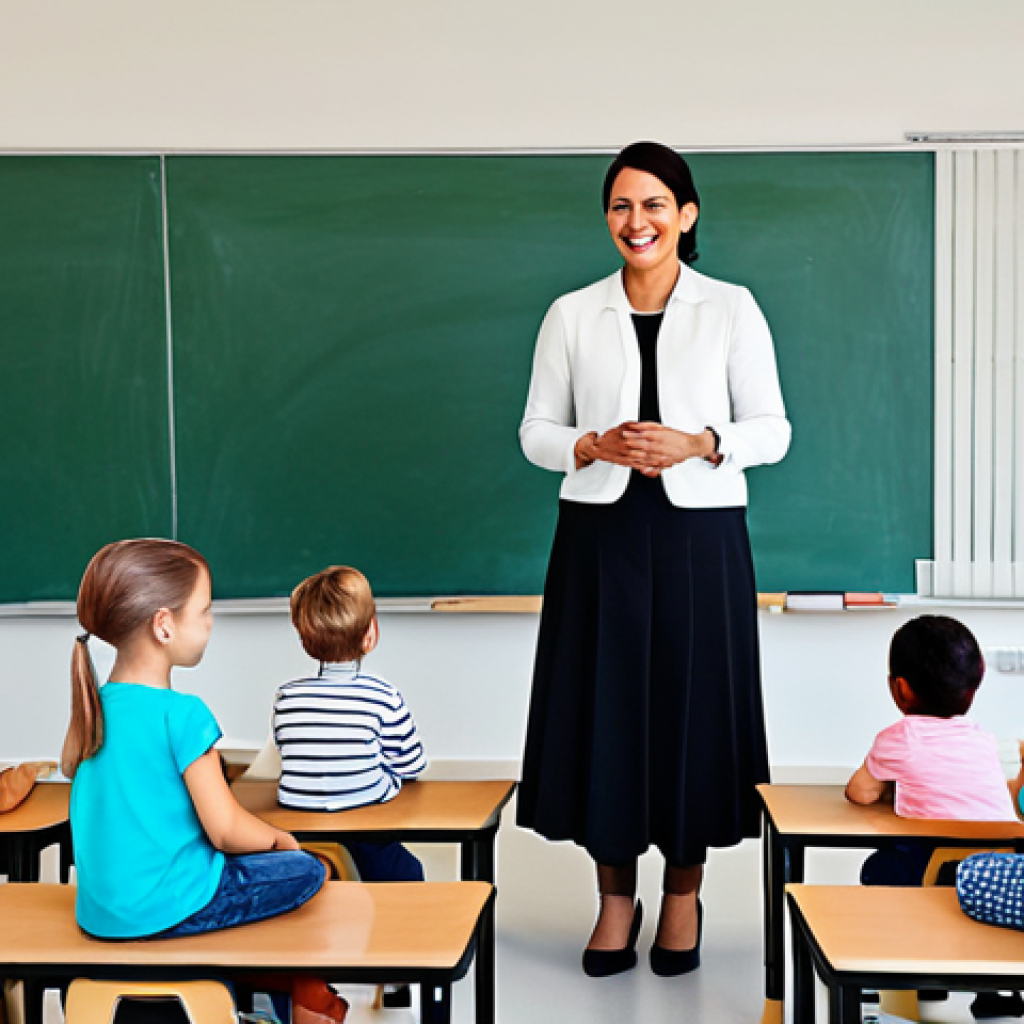 **
"A kindergarten teacher in a modest and professional outfit, fully clothed, leading a group of young children in a circle time activity, safe for work, appropriate content, bright and cheerful classroom setting, perfect anatomy, natural proportions, family-friendly, high-quality illustration"
**