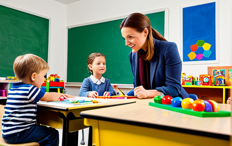 **Prompt:** A professional teacher instructing young children in a brightly lit classroom, surrounded by educational toys and colorful artwork, fully clothed, appropriate attire, safe for work, perfect anatomy, natural proportions, family-friendly.