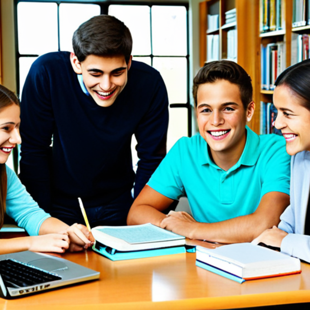 Resourceful Study Group**

"A group of friendly, fully clothed students of various backgrounds studying together in a bright, modern library setting, sharing textbooks and notes, some are using laptops, appropriate attire, safe for work, professional, study group, books, perfect anatomy, natural proportions, friendly faces, modest clothing, high quality, family-friendly"

**