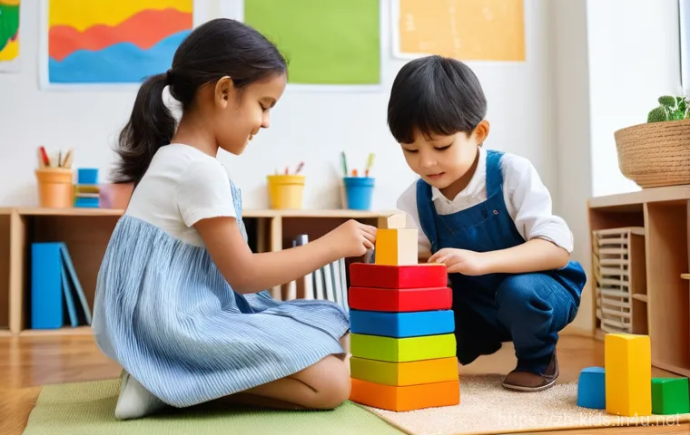 유아교육지도사로서 성장하기 위한 독서 리스트 - **Prompt:** A vibrant and inviting preschool classroom designed for child-led exploration. A diverse...