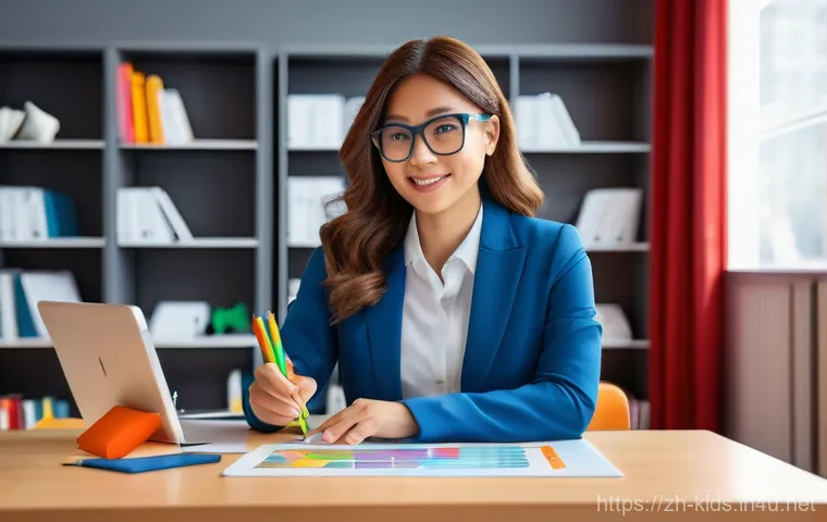 유아교육지도사 이직 성공 사례 - **Prompt 2: "Charting a New Course"**
    A focused and determined young woman, in her late 20s to e...