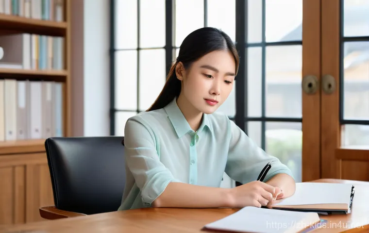 유아교육지도사 이직 사례 연구 - **Prompt:** A thoughtful and introspective young Asian woman, in her late 20s to early 30s, with a w...