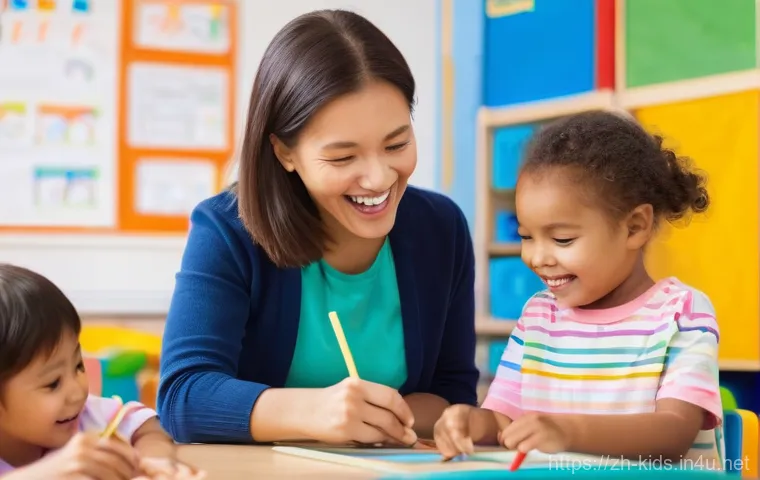 유아교육지도사로서의 교육 평가 사례 모음 - **Prompt:** A diverse group of joyful preschool children, around 4-6 years old, are actively engaged...