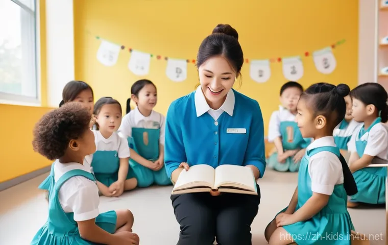 유아교육지도사로서 필요한 법률 지식 - **Prompt:** A heartwarming scene inside a bright and clean kindergarten classroom. A kind and attent...