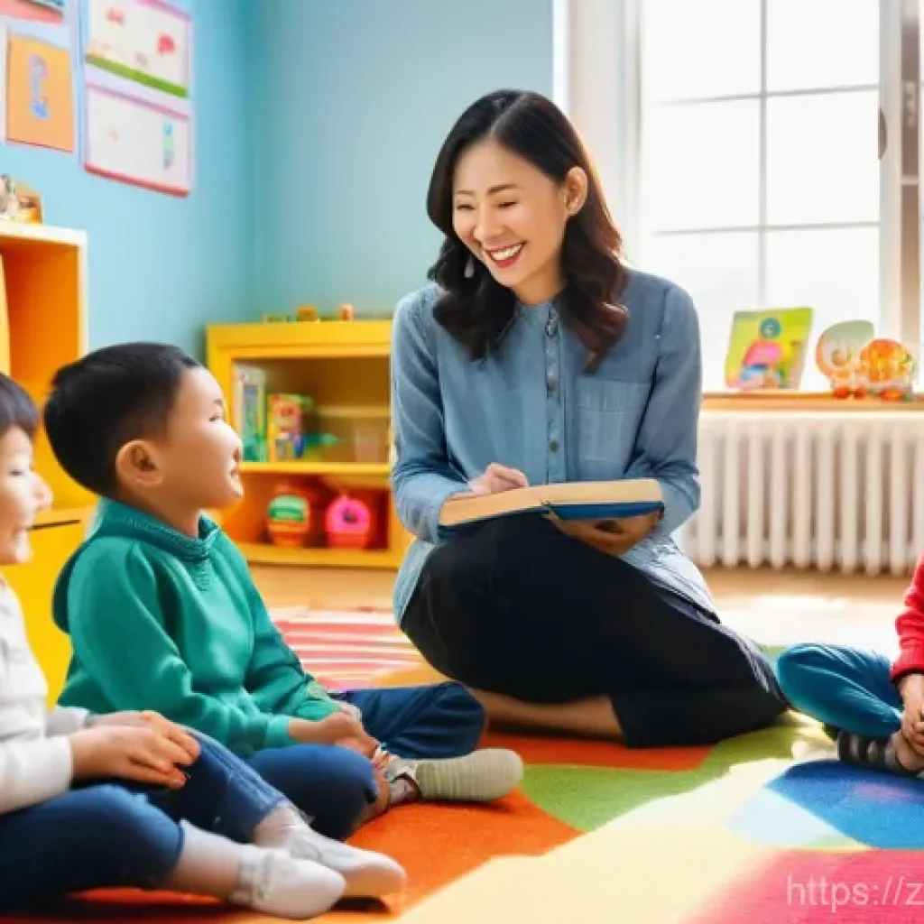 유아교육지도사 해외 취업 가능성 - **Prompt:** A vibrant and modern bilingual kindergarten classroom in a North American city. A cheerf...