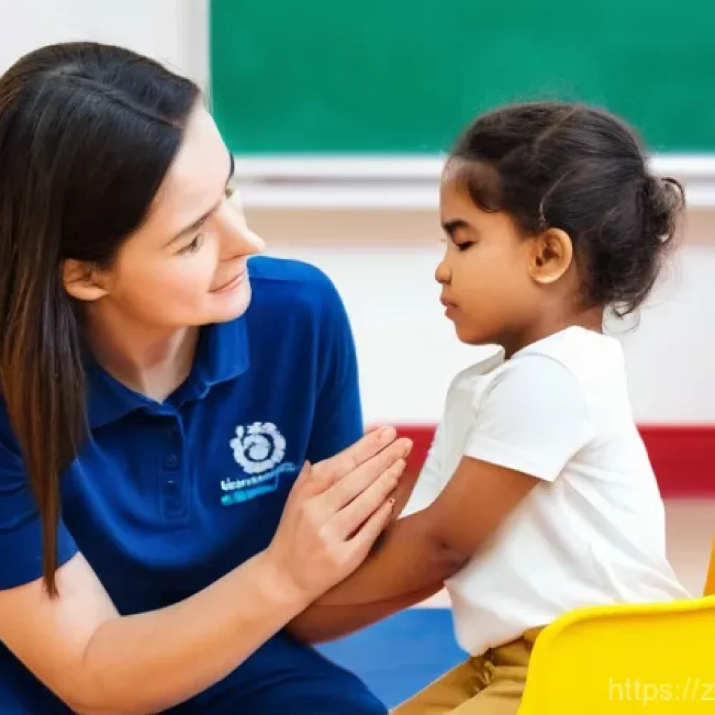 유아교육지도사 실기시험의 자주 나오는 사례 - **"Caring for a Minor Ouchie"**
    A brightly lit and cheerful preschool classroom, rendered in a w...